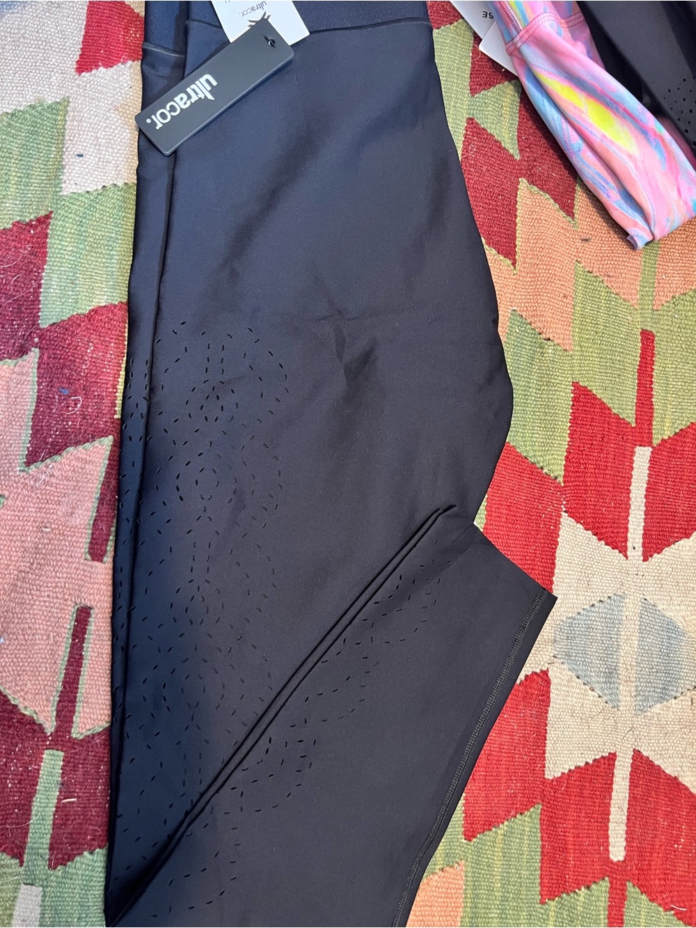 ultracor Black Active Leggings with Laser-Cut Detail